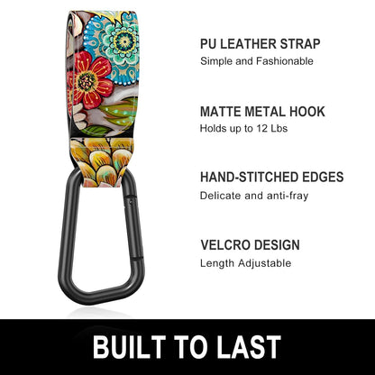 Baby Stroller Hooks for Hanging Bags, Universal Stroller Clips Accessories, Mommy Hook for Diaper Bag, Shopping Cart, Purse, Backpack - 2 Pack, Abstract Leaf