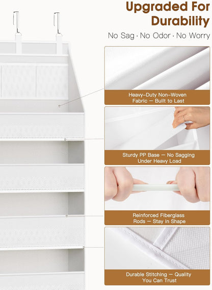 Criusia Over the Door Organizer, 6-Shelf Closet Hanging Storage with 13 Mesh Pockets, 55lbs Capacity Behind the Door Storage for Baby Nursery, Bathroom, Bedroom, and Dorm, Beige