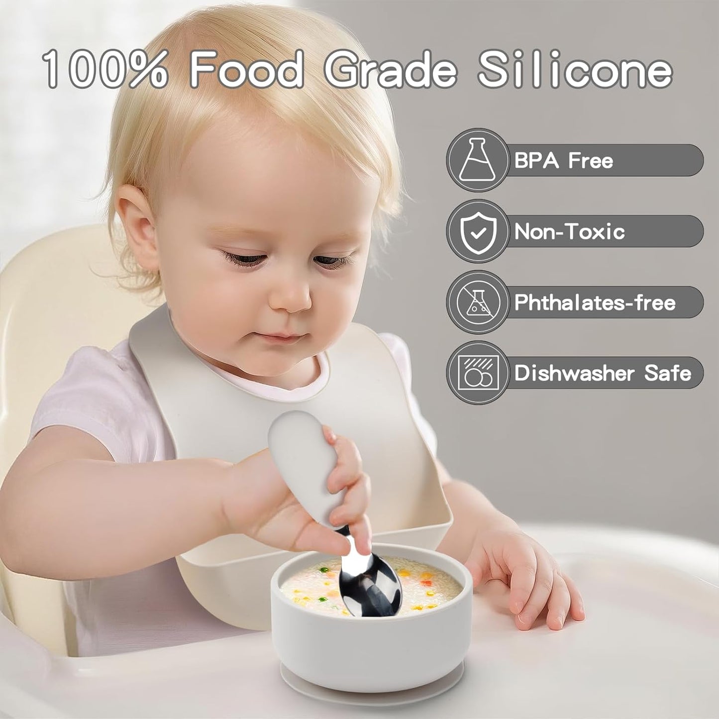 Silicone Feeding Set, 13PCS Baby Feeding Essentials with Suction Bowl & Plate, Spoons & Forks, Bib & Cup, Toothbrush, Baby Led Weaning Supplies for 6+ Months, Eating Essentials (Blue)