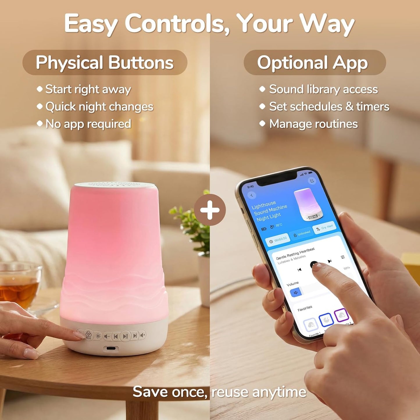 Mewaii White Noise Sound Machine Baby & Adult, 100 Soothing Sounds, AI Cry Detection, App Control, 360° RGB Night Light, Sleep Routine Builder, Alarm Clock for Home Nursery Travel Baby Essentials Gift