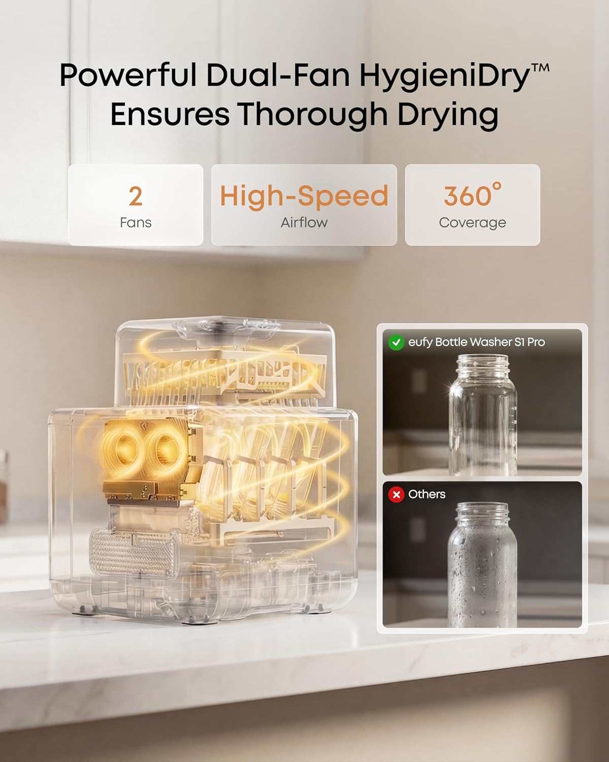 eufy Bottle Washer S1 Pro, Built-in Water Softener, All-in-One 3D HydroBlast Washer, 212°F Steam Sterilizer & Thoroughly Fast Dryer, Largest 10-Bottle Capacity, Smart App Control, Hands-Free