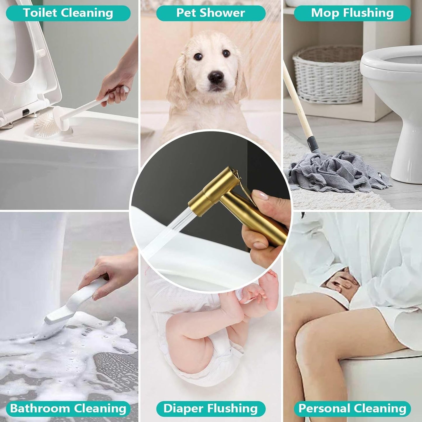 BARROCK Bidet Sprayer for Toilet, Handheld Jet Spray for Existing Toilets with Bidet Hose, Adjustable Water Pressure Muslim Shower, Stainless Steel Cloth Diaper/Feminine Wash Sprayer Brushed Nickel