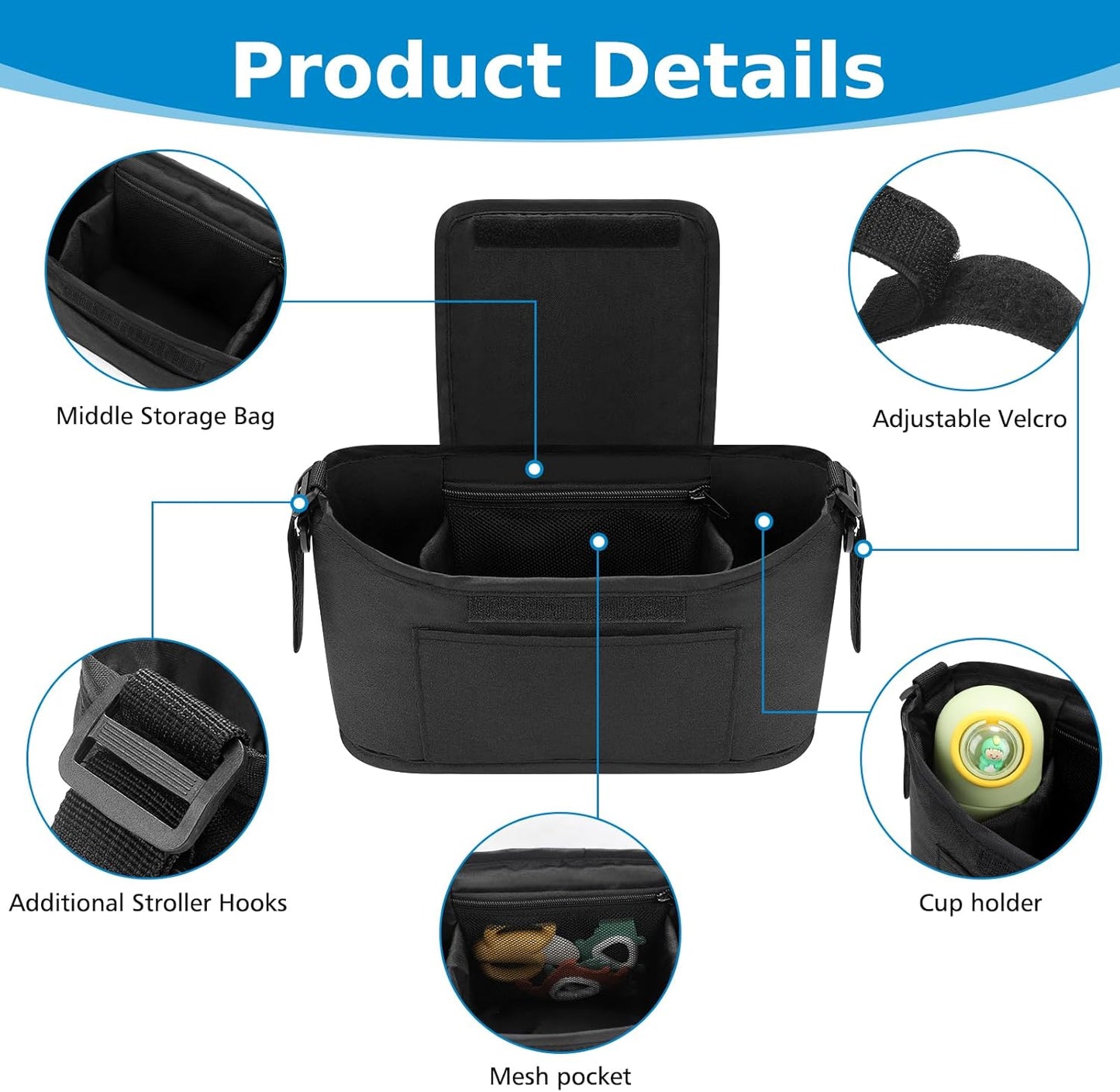 Accmor Universal Stroller Organizer, Stroller Bag Caddy Organizer, Stroller Organizer Accessories for Uppababy, Baby Jogger, Nuna, Doona, Britax Strollers
