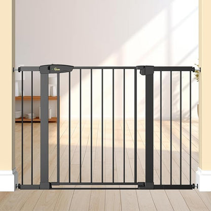 Baby Gate for Indoor Stairs & Doorways: Wide Expandable 27.9-42.1" Metal Safety Gate - Toddler Pets 30" Tall Dog Gate with Easy Install Pressure Mount Dual Lock & 2-Way Swing, Black.