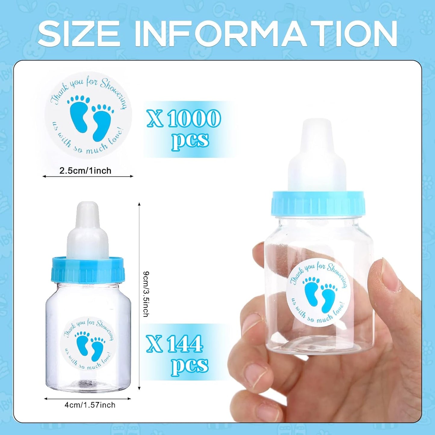 72 Pieces of Mini Baby Shower Milk Bottles Favors for Baby Shower White Plastic Mini Bottles Party Favors Boy Party Games Decorations (Blue)
