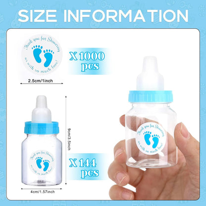 72 Pieces of Mini Baby Shower Milk Bottles Favors for Baby Shower White Plastic Mini Bottles Party Favors Boy Party Games Decorations (Blue)