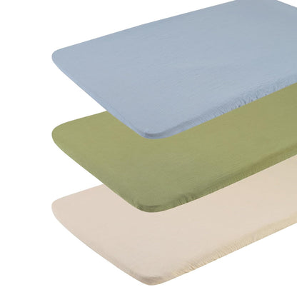 Onacosht Muslin Bassinet Sheets 3 Pack, 100% Cotton Baby Fitted Sheet 33" x 19" Compatible with Mika Micky, KoolaBaby (3 in 1), BabyBond, HARPPA and RICUTON Bedside Bassinet, Green, Floral and Cactus