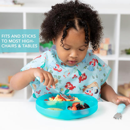 Bumkins Toddler and Baby Suction Plate, Divided Grip Dish for Babies and Kids, Baby Led Weaning, Feeding Supplies, Sticks to Tables and Highchairs, Platinum Silicone, for Chidren 6 Months, Gray