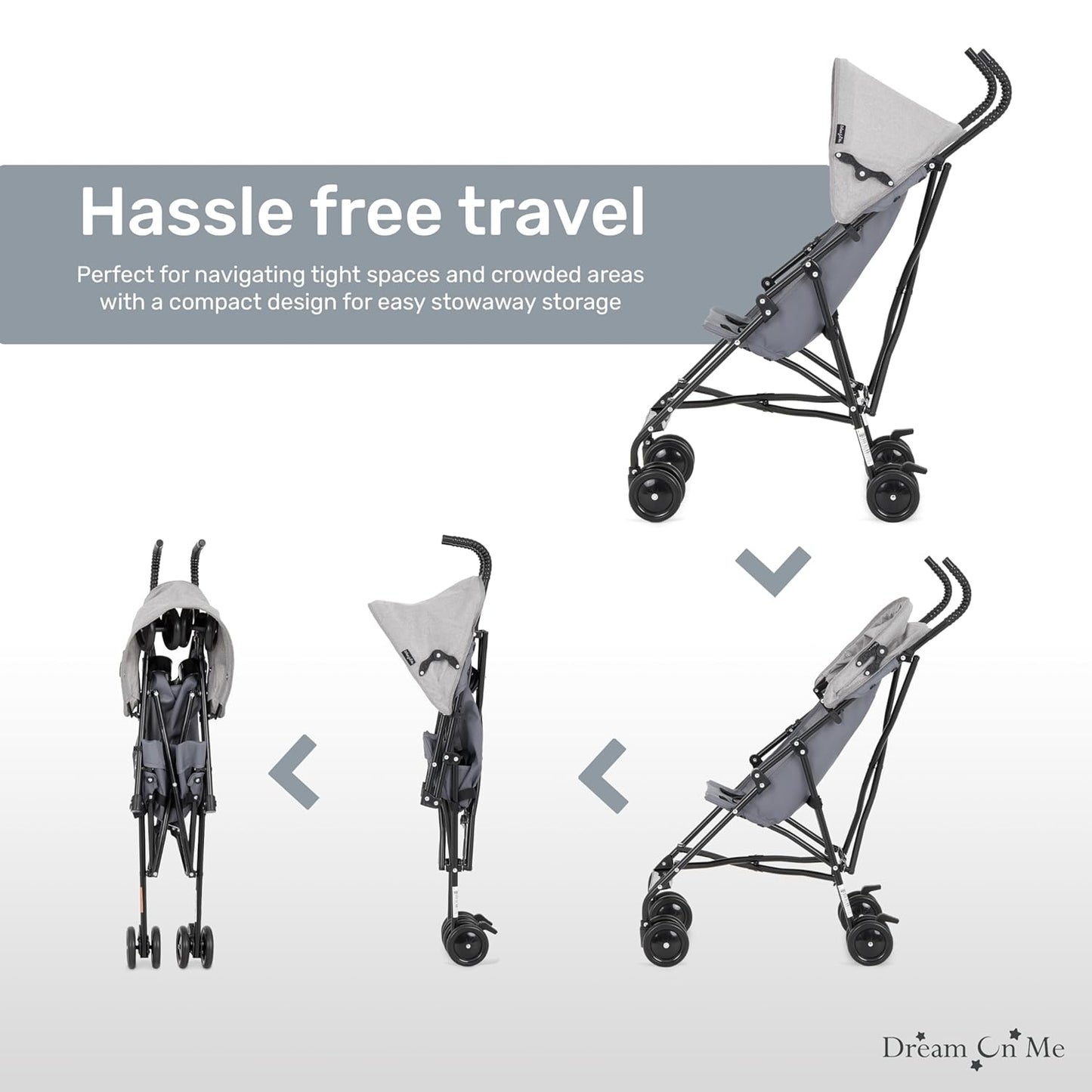 Dream On Me Aero Travel Umbrella Stroller, One-Hand Quick Fold, 3-Point Safety Harness, Dual Brakes, Adjustable Removable Canopy, Lightweight Compact & Space-Saving for Infants and Toddlers – Black