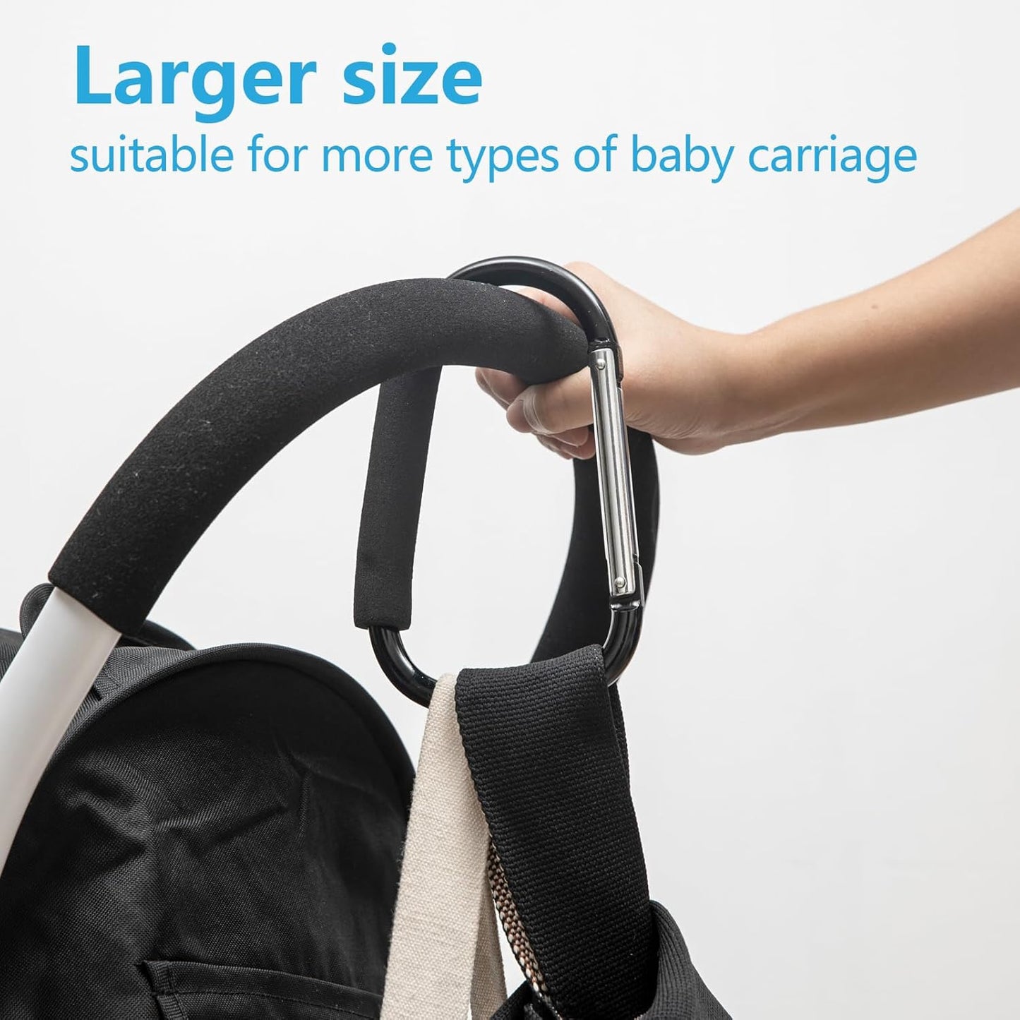 Baby Stroller Hooks for Hanging Diaper Bags, 7" Large Stroller Clip, 2 Pack Stroller Hooks for Hanging Bags and Shopping, Stroller Accessories for Mommy, Large Carabiner,Organizer of walker accessorie