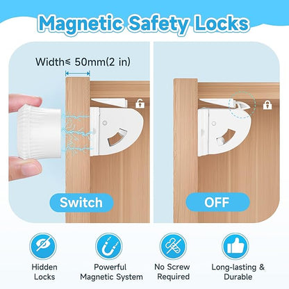 10 Pack Magnetic Cabinet Locks for Child Safety, Drawer Locks Baby Proofing, Magnetic Door Safety Locks for Cabinets and Drawers, Easy Installation No Tools Required (10 Pack and 2 Keys)