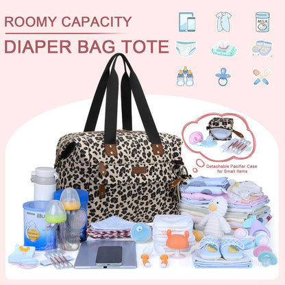 Pritent Diaper Bag Tote - Diaper Baby Bags with Pacifier Case, Shoulder Straps, Stroller Clips, Waterproof Large Mommy Maternity Travel Baby Bag for Mom and Dad, Green, Medium