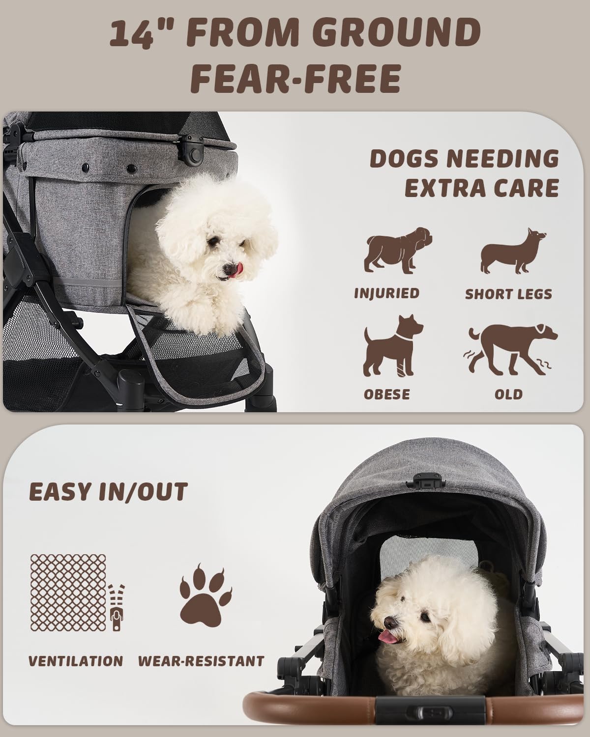 HITTITE Pet Stroller with Weatherproof Cover, All-Terrain 4-Wheel Cat & Dog Stroller with Adjustable Canopy, Foldable Dog Strollers with Storage Basket for Small to Medium Dogs Up to 55 lbs.