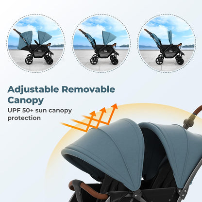 INFANS Double Stroller, Foldable Baby Tandem Stroller with Djustable Backrest Canopy Footrest, 5-Point Harness, Storage Basket, Convertible Compact Twin Stroller for Infants and Toddlers