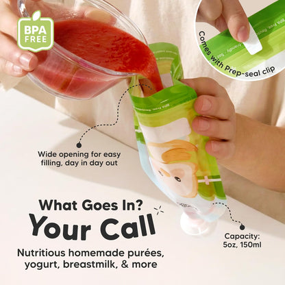 12-Pack Reusable Baby Food Pouches Refillable – 5oz Reusable Pouches for Toddlers, Kids Squeezable Yogurt, Apple Sauce, Fruit Smoothie, Baby Puree Container, Homemade Baby Food Essentials (Lil Barn)