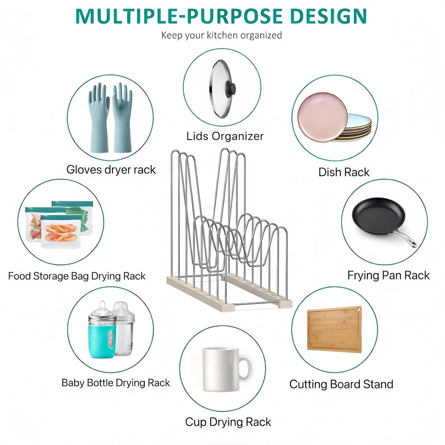 Plastic Bag Drying Rack, Reusable Bag Drying Rack for Silicone Bag & Ziploc Bag, Bottle Dryer Rack for Gloves & Glasses, Pan Lid & Cutting Board Organizer