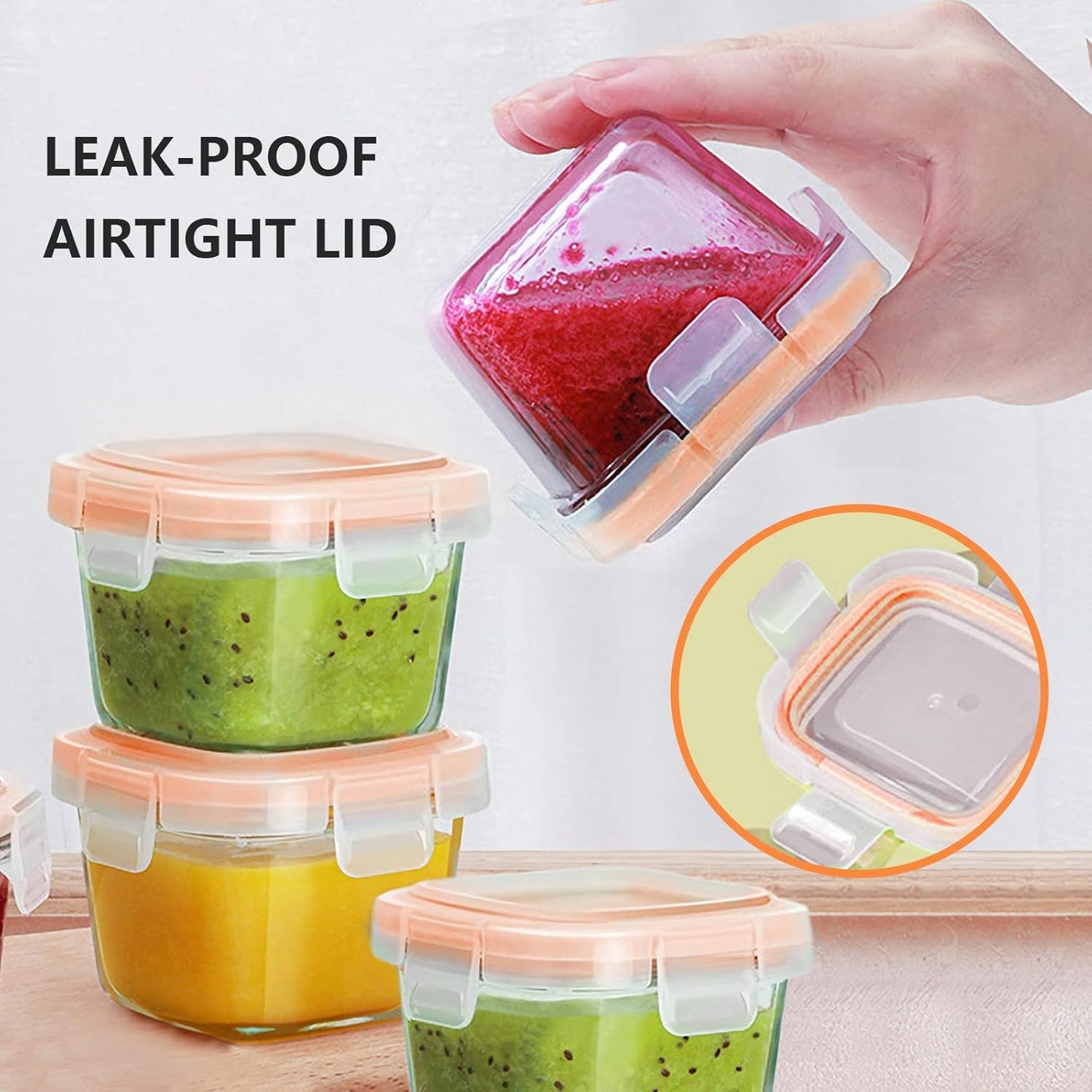 Luvan 7oz Glass Baby Food Containers, 12 Pack with Leakproof Lids, Stackable, Freezer Safe, Baby Bullet Containers for Fruit Purees and Vegetable Mashes