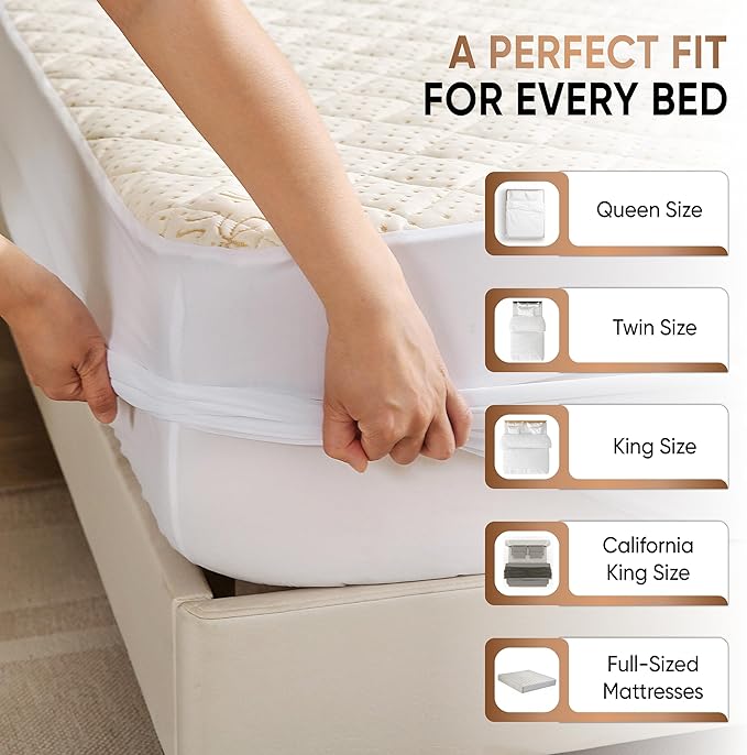 Luxury Quilted Organic Cotton Mattress Protector Full Size - 380 GSM Waterproof & Breathable Pad - Deep Pocket Fitted Cover - Soft & Silent Protection (Cotton Filling)