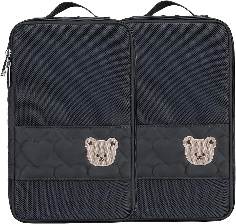 MOMIGO Baby Diaper Bag Organizer Pouches - 2 Pack Waterproof Pod Hanging Diaper Bag Cute Bear Mesh Bag Reusable, Washable or Baby Cloth Diapers