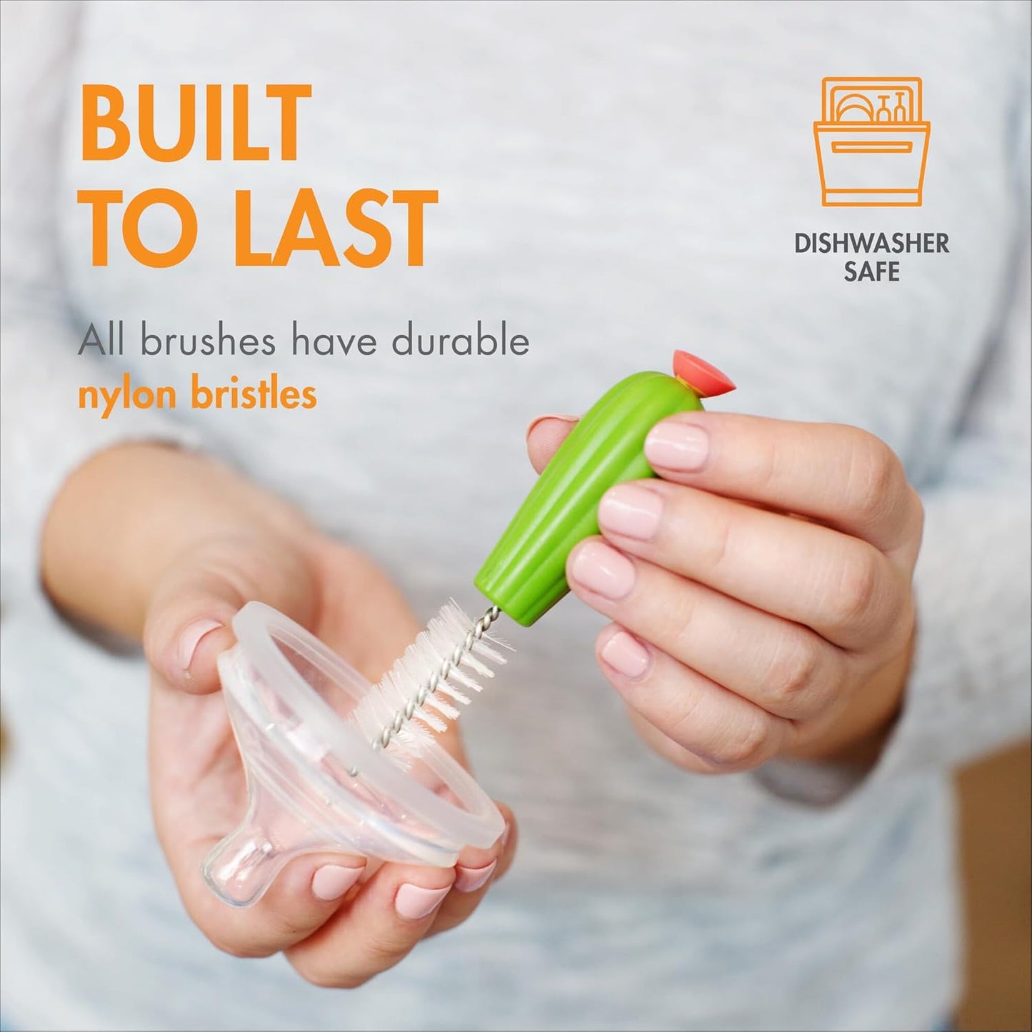 Boon Cacti Bottle Cleaning Brush Set - Includes Bottle Brush, Nipple Brush, Detail Brush, and Straw Brush - Baby Bottle Brush Set for Bottle Drying Rack - Baby Essentials - 4 Count
