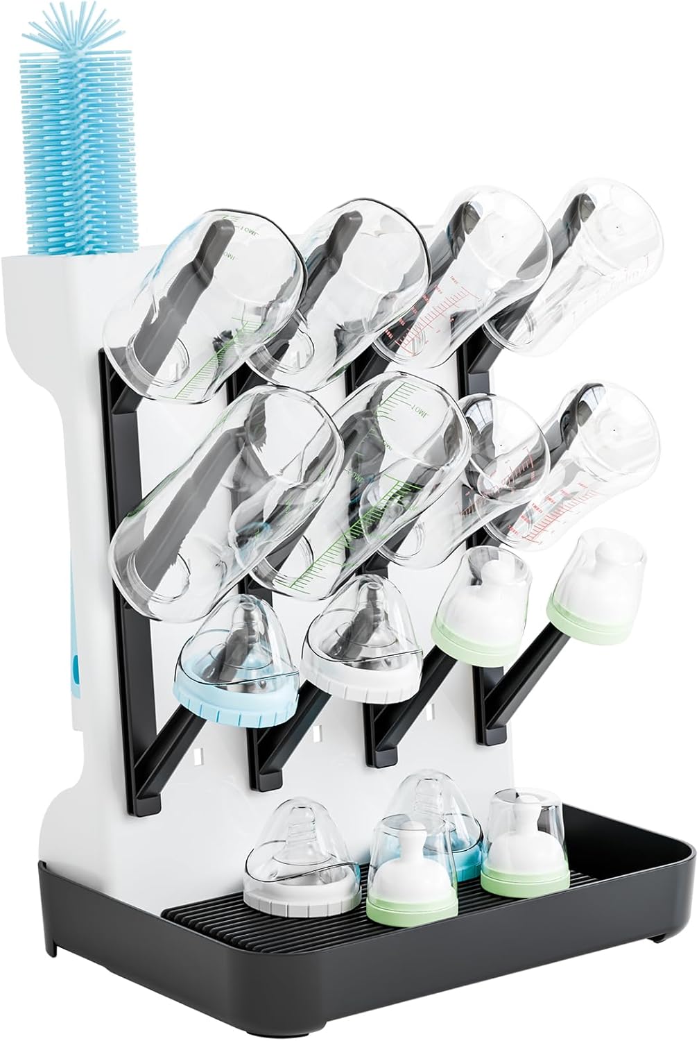 SuoXing Vertical Baby Bottle Drying Rack,Space Saving Countertop Baby Drying Rack for Bottles,Large Baby Bottle Station Stand,Bottle Rack Dryer for Brushes,Pacifiers,Baby Accessories Organizer,Grey