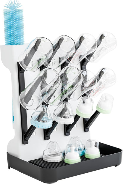 SuoXing Vertical Baby Bottle Drying Rack,Space Saving Countertop Baby Drying Rack for Bottles,Large Baby Bottle Station Stand,Bottle Rack Dryer for Brushes,Pacifiers,Baby Accessories Organizer,Grey