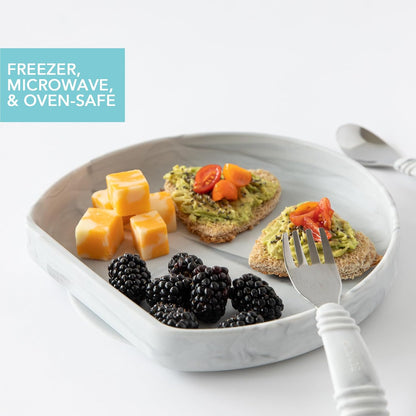 Bumkins Toddler and Baby Suction Plate, Divided Grip Dish for Babies and Kids, Baby Led Weaning, Feeding Supplies, Sticks to Tables and Highchairs, Platinum Silicone, for Chidren 6 Months, Gray