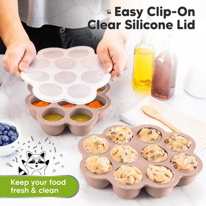 KeaBabies Silicone Food Freezer Trays with Lid, 2oz x 10 Pods Baby Food Storage Containers, Easy Puree Meal Prep, Breast Milk Silicone Freezer Molds, Dishwasher, Microwave Safe, BPA-Free (Chai Latte)