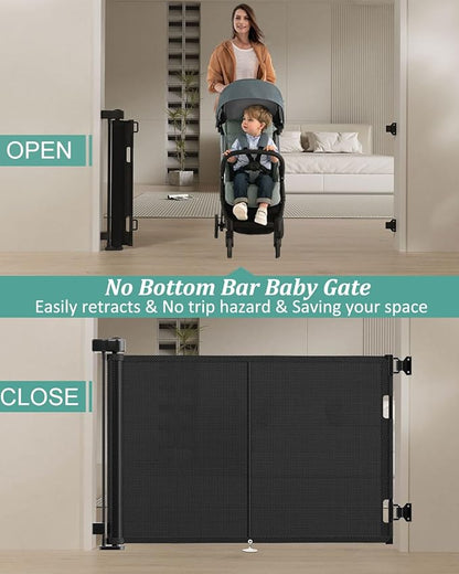Miumoon 59 inch Retractable Baby Gates 34 inch Tall, Retractable Gate with Reinforced Strip Design to Prevent Crawling Through, 5 FT Retractable Dog Gate for Stairs, Doorways, Hallways, Indoor/Outdoor