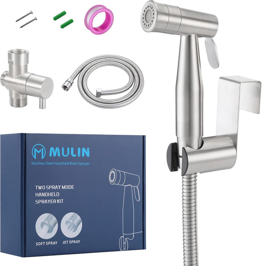 Mulin Bidet Sprayer for Toilet - Water Pressure Control Handheld Sprayer for Baby, Cloth Diaper, Feminine Wash - Brushed Nickel Stainless Steel