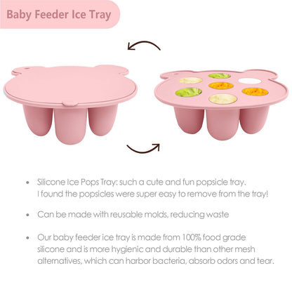 BigSpinach Silicone Baby Food Freezer Tray with Teething Popsicle Molds - Baby Fruit Feeder and Breastmilk Teether Combo