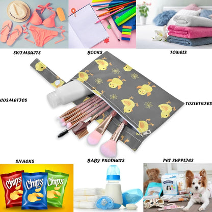 visesunny Yellow Dinosaurs Volcano and Palm Tree 2Pcs Wet Bag with Zippered Pockets Washable Reusable Roomy for Travel,Beach,Pool,Daycare,Stroller,Diapers,Dirty Gym Clothes, Wet Swimsuits, Toiletries