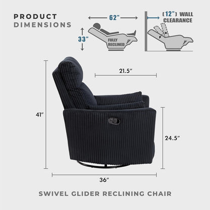 Lexicon Modern Swivel Glider Recliner Chair, Nursery Glider, Corduroy Fabric Upholstery Recliner with 2 Lumbar Pillows, Manual Reclining Sofa Chair for Living Room/Office/Apartment, Beige