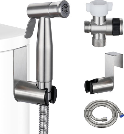 Handheld Bidet Sprayer for Toilet Brushed Nickel with Leakproof Hose,Stainless Steel Cloth Diaper Sprayer,Adjustable Water Pressure,Dual Mode Wall/Toilet Mount Jet Spray for Baby Feminine Senior Wash