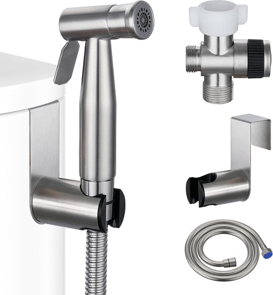 Handheld Bidet Sprayer for Toilet Brushed Nickel with Leakproof Hose,Stainless Steel Cloth Diaper Sprayer,Adjustable Water Pressure,Dual Mode Wall/Toilet Mount Jet Spray for Baby Feminine Senior Wash
