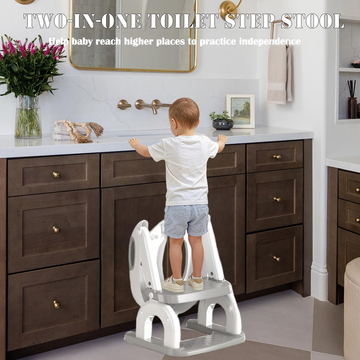 2-in-1 Potty Training Seat Toddler Potty Training Seat with Step Stool Foldable Ladder Adjustable Toddler Toilet Chair for Boys&Girls Splash Guard (Blue Yellow)
