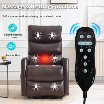 Massage Chair Recliner with Heat, Swivel Rocking Chair Recliner with High Back, Manual Nursery Recliners for Adults,Small Recliner Chair for Small Spaces, Living Room Bedroom, Fabric (Blue Green)