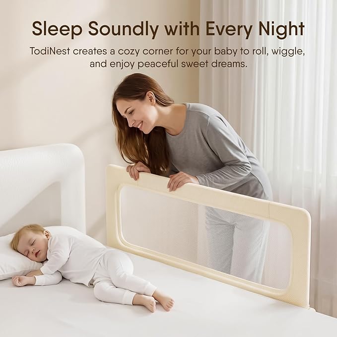 Folding Bed Rail for Toddlers, Baby Bed Rail Guard with Reinforced Anchor Safety System, Toddler Bed Rails for King Size Beds, Twin, Full, Queen (Khaki, 59" L x 21.6" H)