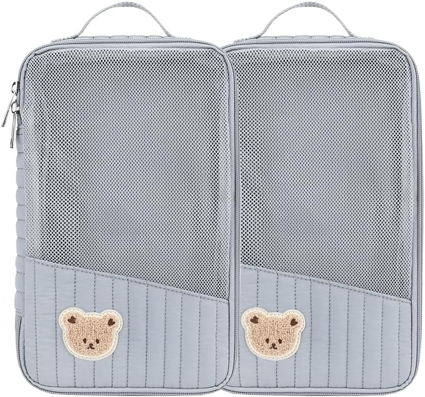 MOMIGO Baby Diaper Bag Organizer Pouches - 2 Pack Waterproof Pod Hanging Diaper Bag Cute Rabbit Bear Mesh Bag Reusable, Washable or Baby Cloth Diapers (Green)