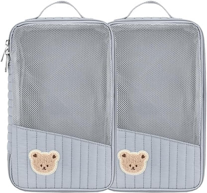 MOMIGO Baby Diaper Bag Organizer Pouches - 2 Pack Waterproof Pod Hanging Diaper Bag Cute Rabbit Bear Mesh Bag Reusable, Washable or Baby Cloth Diapers (Green)