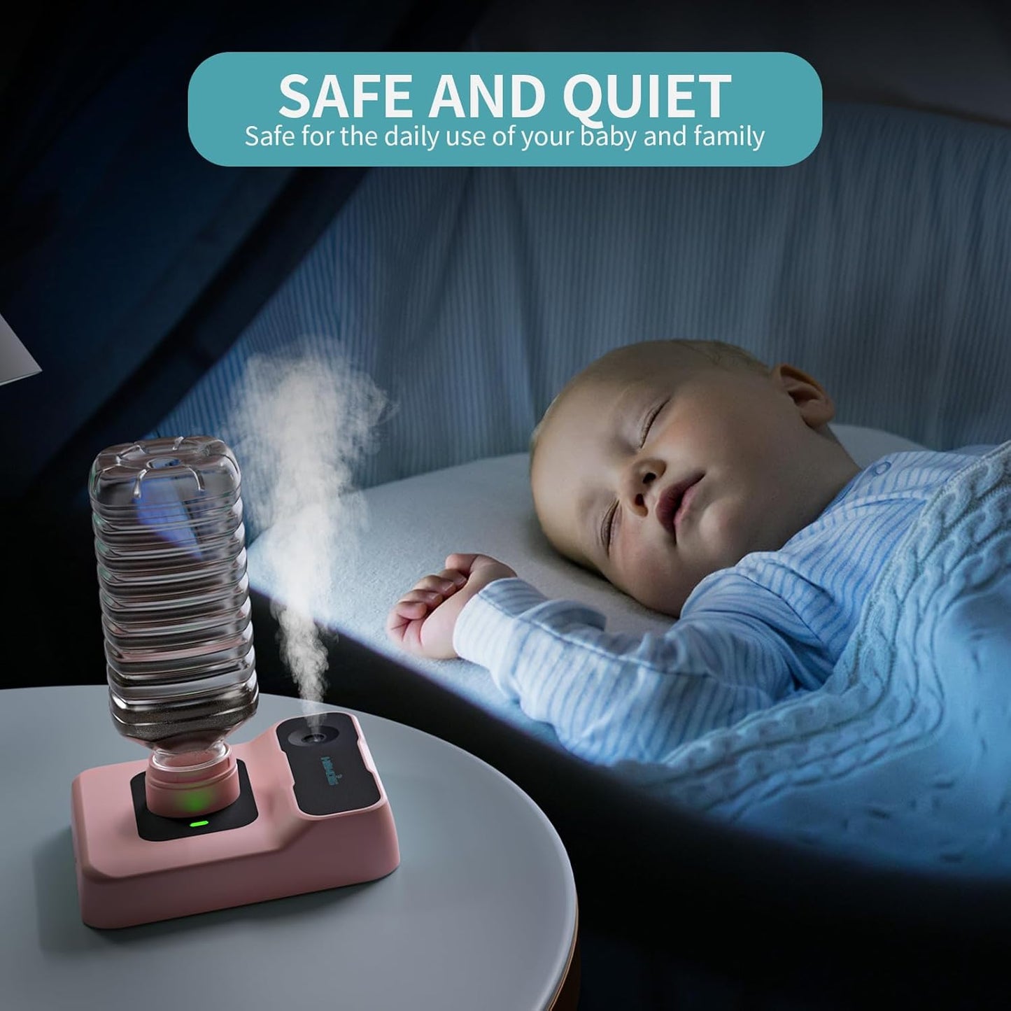 Travel Humidifier, Portable Small Humidifier for Plants, Bedroom, Office, Hotel or Car, 5000mAh Battery Operated Mini Cool Mist Humidifiers, Quiet 23dB, Auto-off, Night Light & BPA-Free, Green