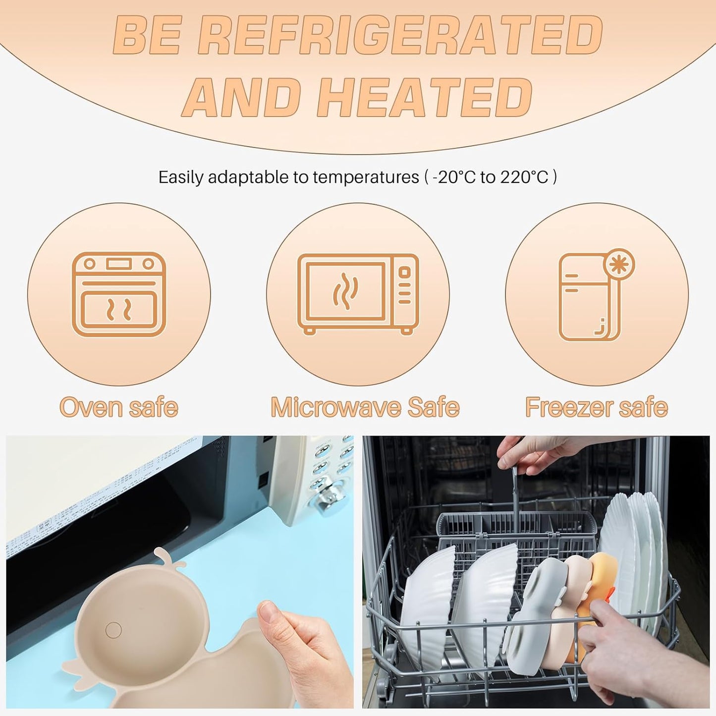 Qshare Powerful Suction Plates for Baby and Toddler,Baby Divided Plate,Thanksgiving Plates with Fork and Spoon,Duck Baby Plate Non-Slip,BPA Free,Microwave & Dishwasher Safe (Orange)