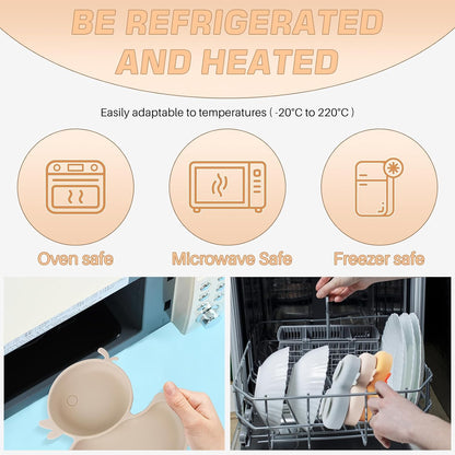 Qshare Powerful Suction Plates for Baby and Toddler,Baby Divided Plate,Thanksgiving Plates with Fork and Spoon,Duck Baby Plate Non-Slip,BPA Free,Microwave & Dishwasher Safe (Orange)