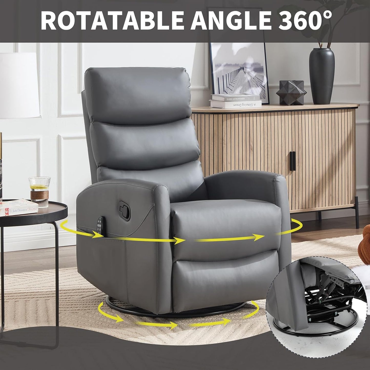 Massage Chair Recliner with Heat, Swivel Rocking Chair Recliner with High Back, Manual Nursery Recliners for Adults,Small Recliner Chair for Small Spaces, Living Room Bedroom, Fabric (Blue Green)