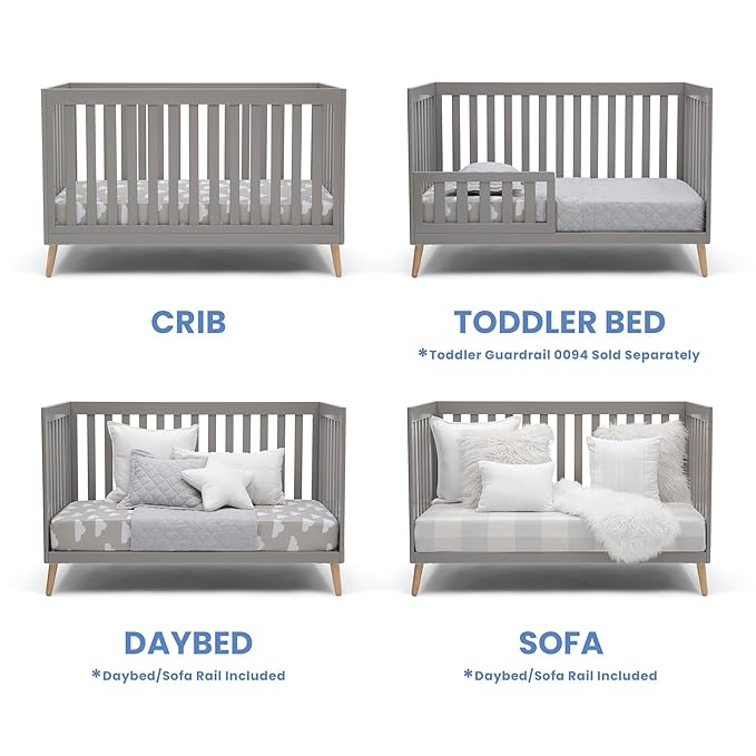 Delta Children Essex 4-in-1 Convertible Baby Crib, Grey with Natural Legs
