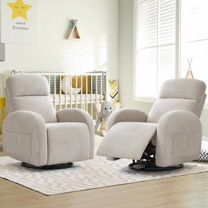 Nursery Glider Recliner, Power Swivel Rocking Recliner with USB & Type-C Port, Swivel Nursering Reclining Rocker with Double Pockets for Living Room, Camel Chenille