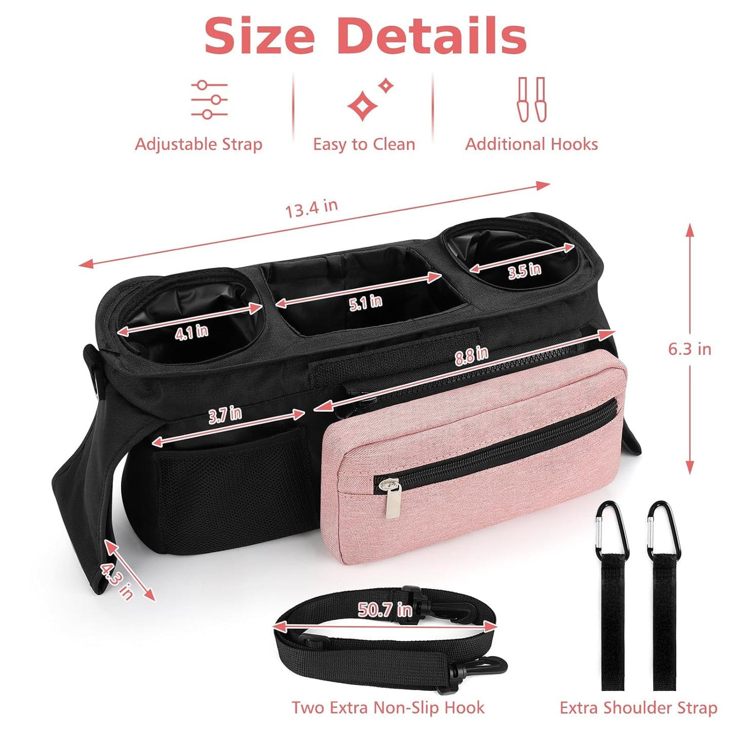Accmor Universal Stroller Organizer with Insulated Cup Holder Detachable Phone Bag and Shoulder Strap,Stroller Bag Caddy Organizer Fits for Uppababy, Baby Jogger, Britax Strollers