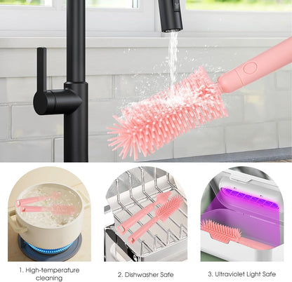 Travel Baby Bottle Cleaner Kit，7-in-1 Baby Bottle Brush Set for Travel and Home, All-in-One Baby Bottle Washing Kit: Integrated Cleaning & Drying System for Bottles and Breast Pump Parts (Green)