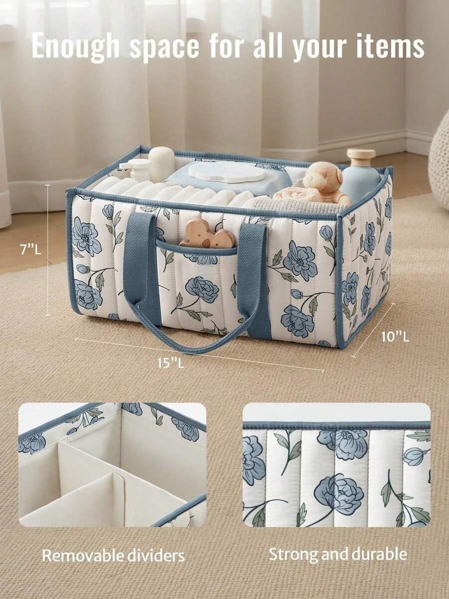 Diaper Caddy Organizer,Cute Floral Nursery Storage Basket,Soft Portable Changing Table Car Caddy Organizer Gift (Floral B)