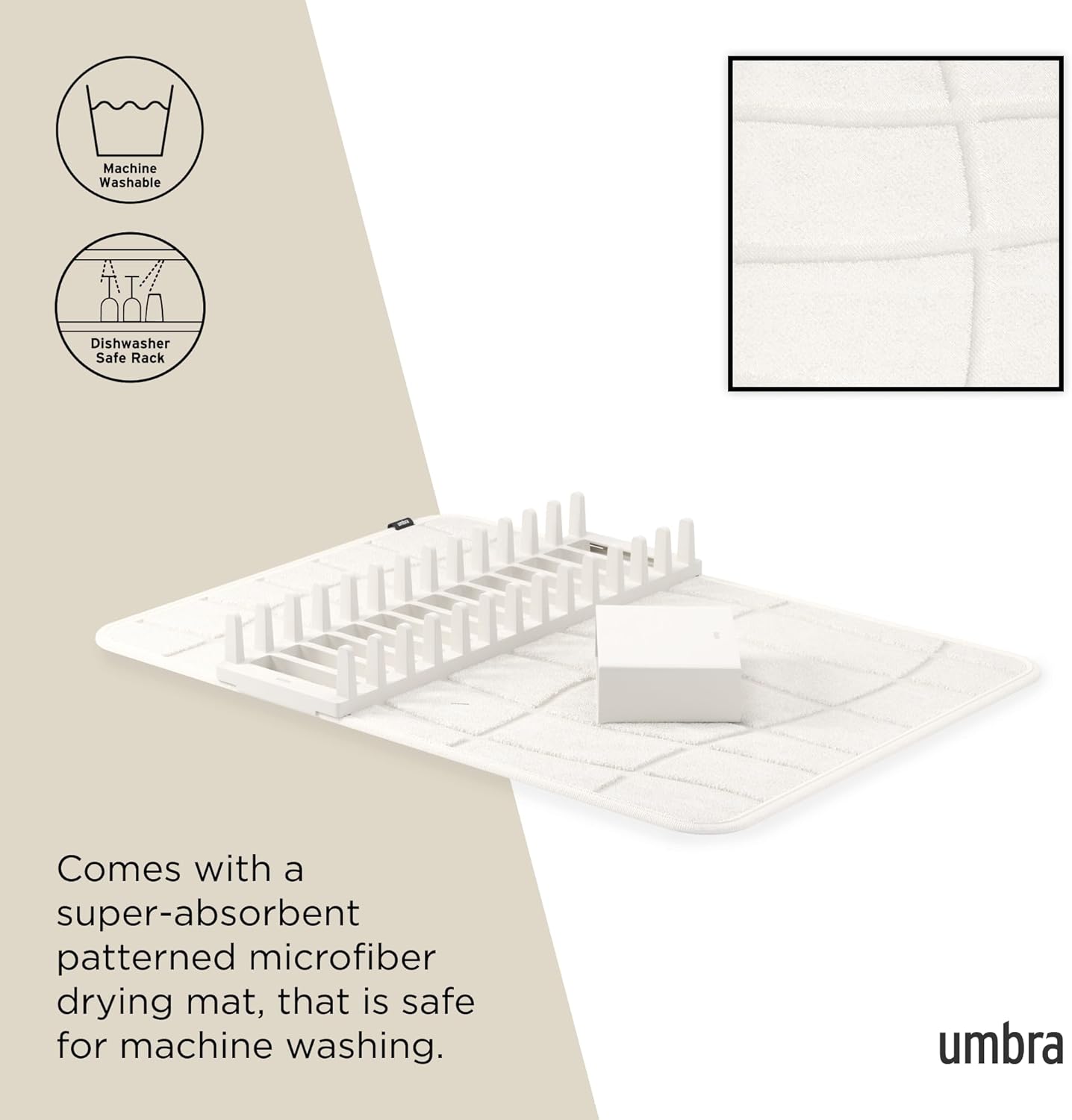 Umbra Udry Dish Rack and Microfiber Drying Mat – Space-Saving Design Folds Up for Easy Storage, Mini Rack, Gray